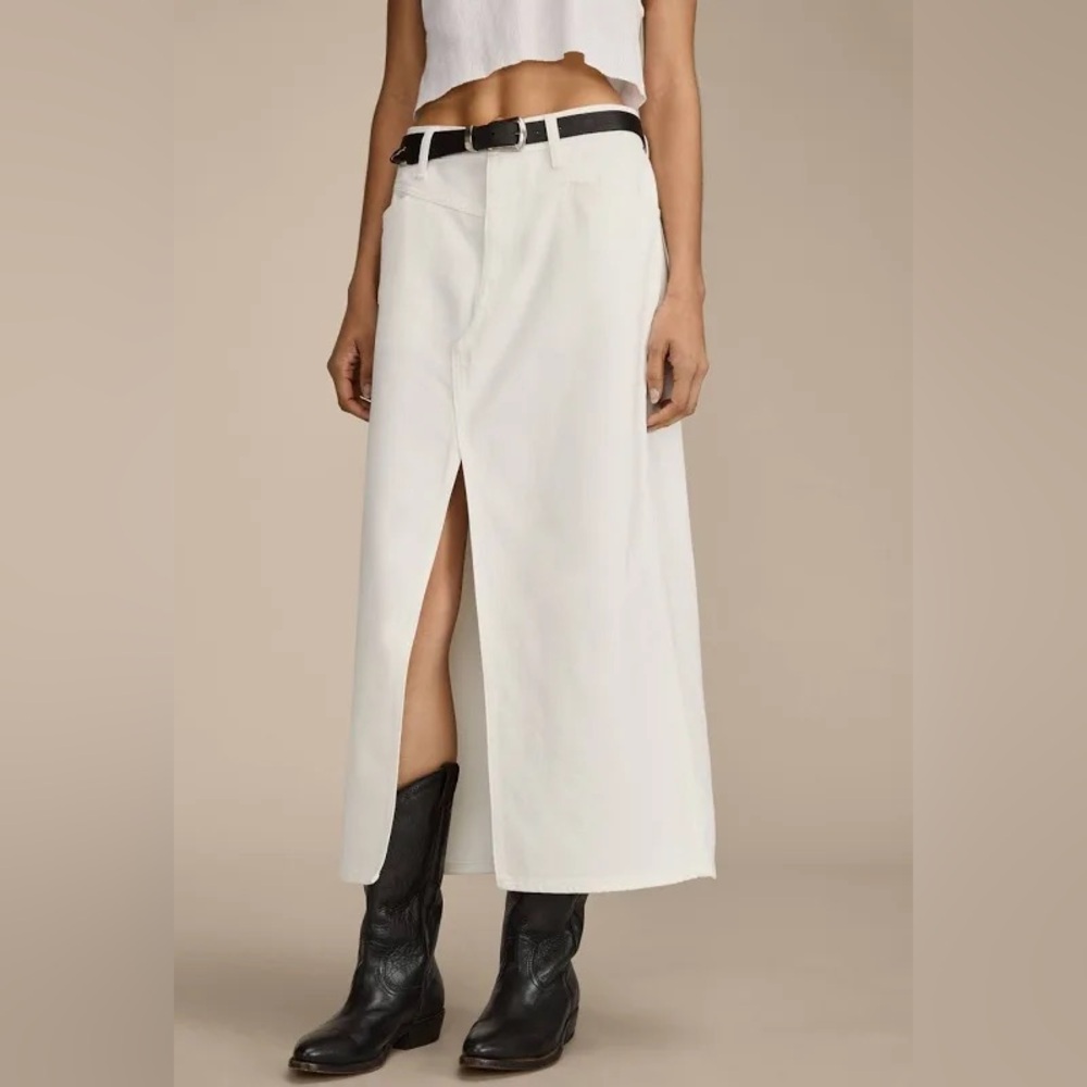 White High-Waisted Long Skirt with slit